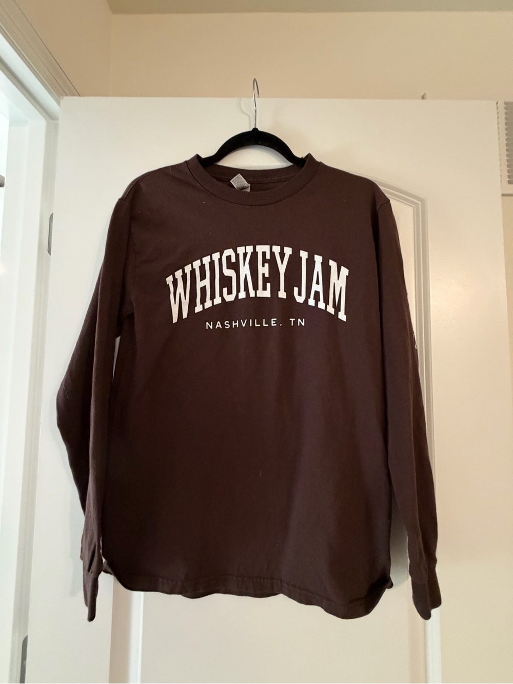 Gildan Whiskey Jam Long Sleeve Shirt - Brown with White Print